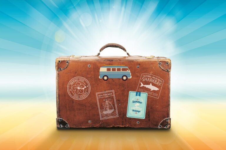 luggage, nature, travel, sunlight, vacations, summer, stickers, volkswagen bus, hawaii, malibu, beach, paradise, holidays, dream, sun rays, suitcase, bag